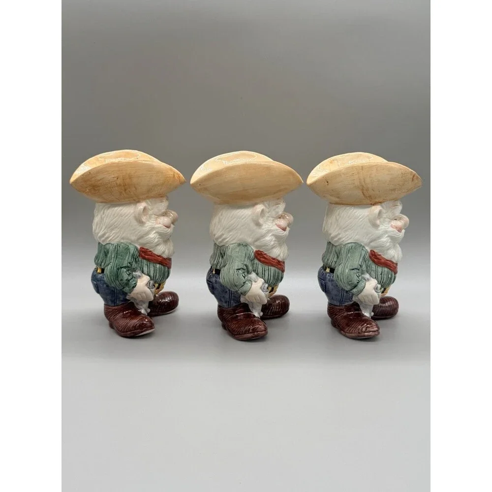 VTG 70s 80s Cowboy Gnome Candlestick Holder Set Anthropomorphic Western Decor